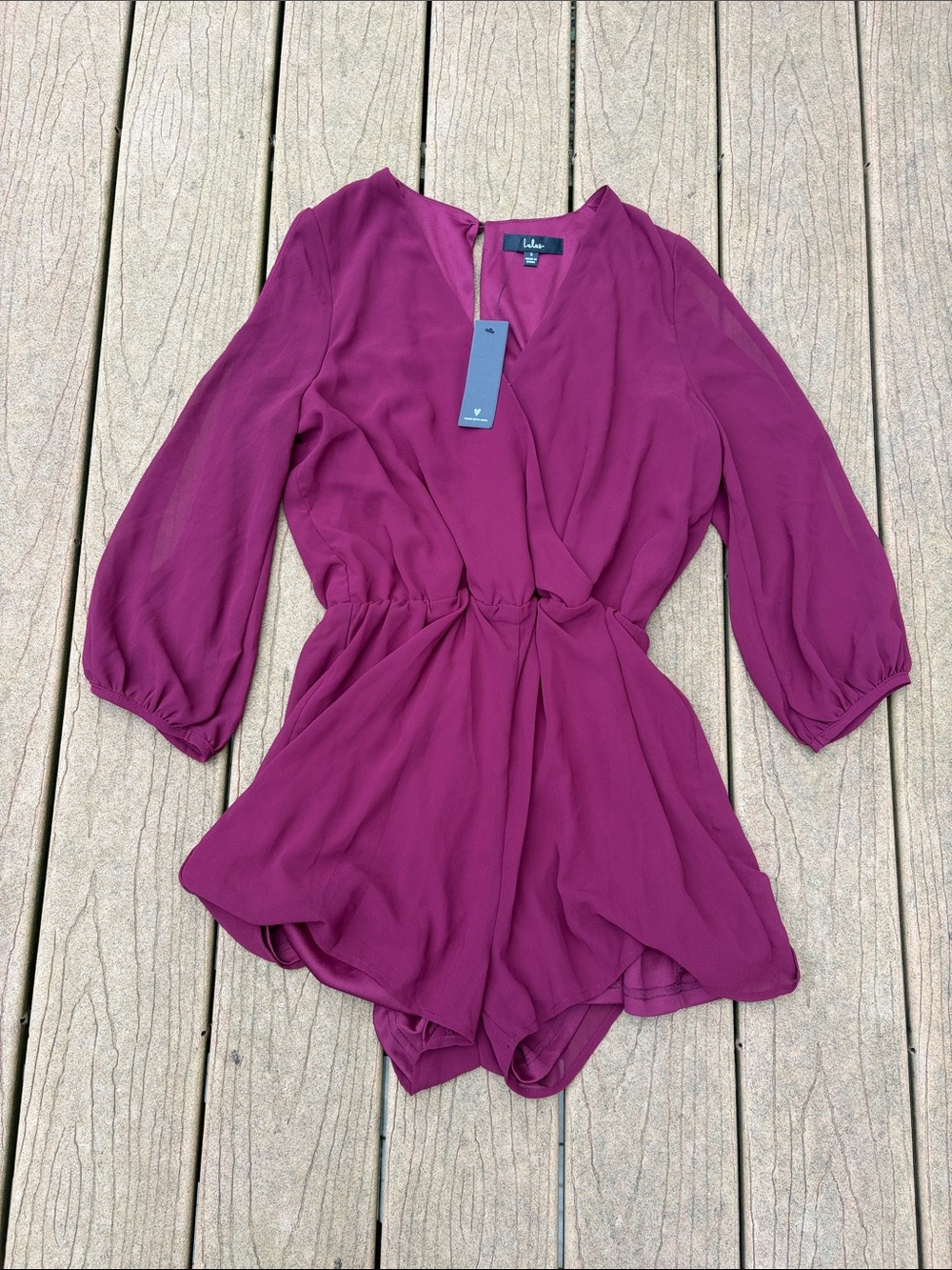 NWT Lulu's Burgundy 3/4 Sleeve Bodysuit Romper Size Small